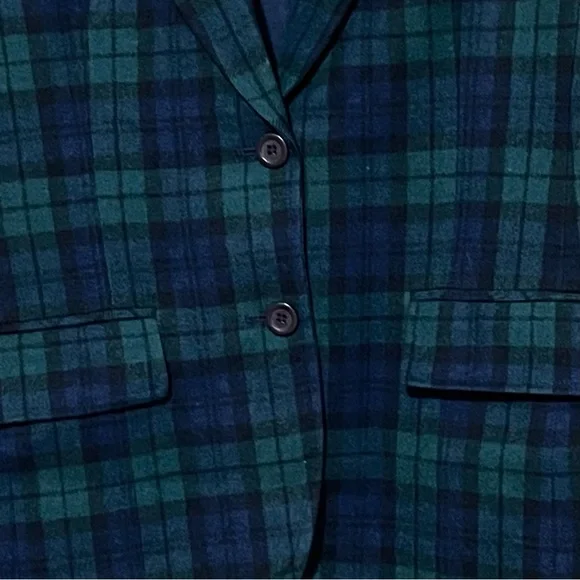 Pendleton Vintage ‘80’s Green Navy Tartan Plaid 100% Virgin Wool Blazer Jacket - Picture 6 of 14